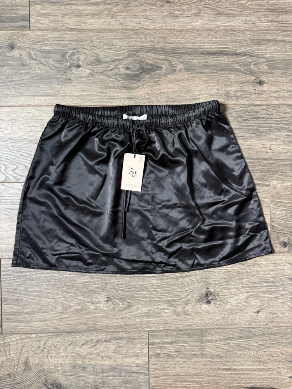 Sincerely Jules Black Satin Drawstring Mini Skirt